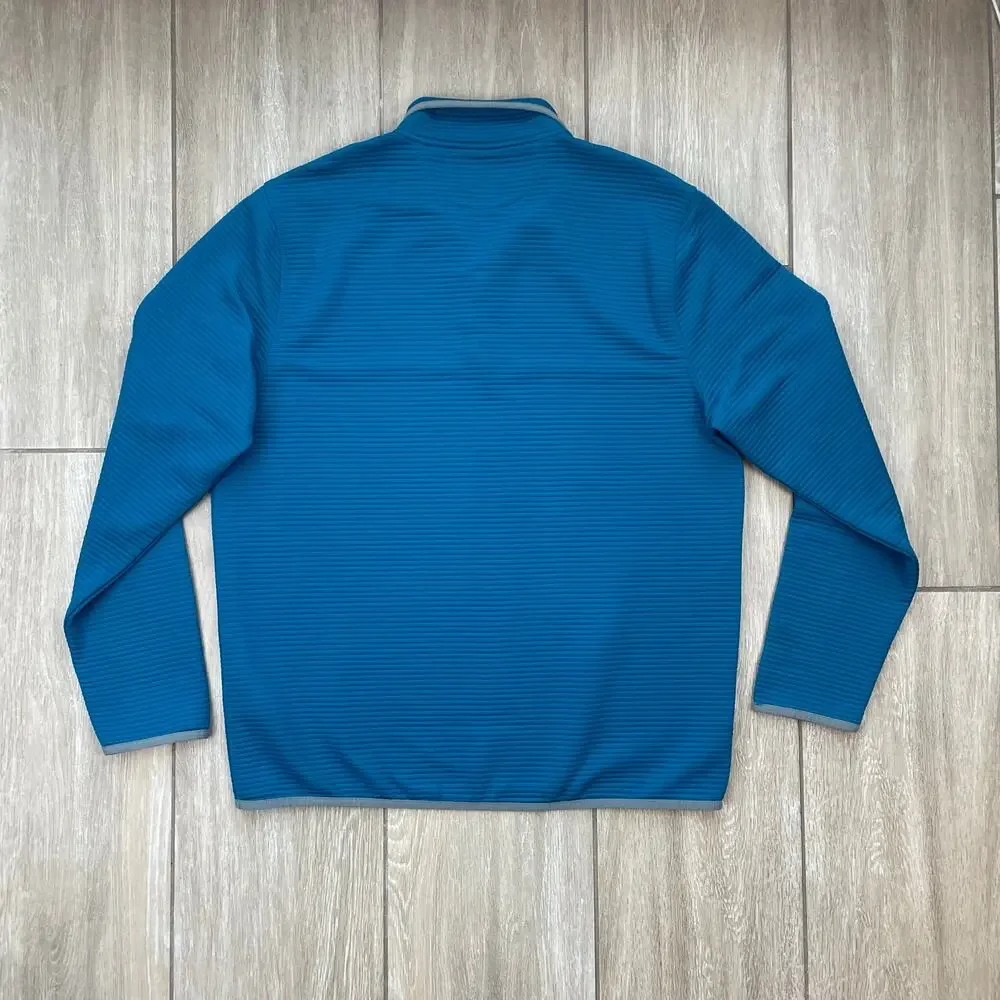 J.Crew Authentic Fleece Pullover Mens L Blue Quarter Snap Mock Neck Polyester